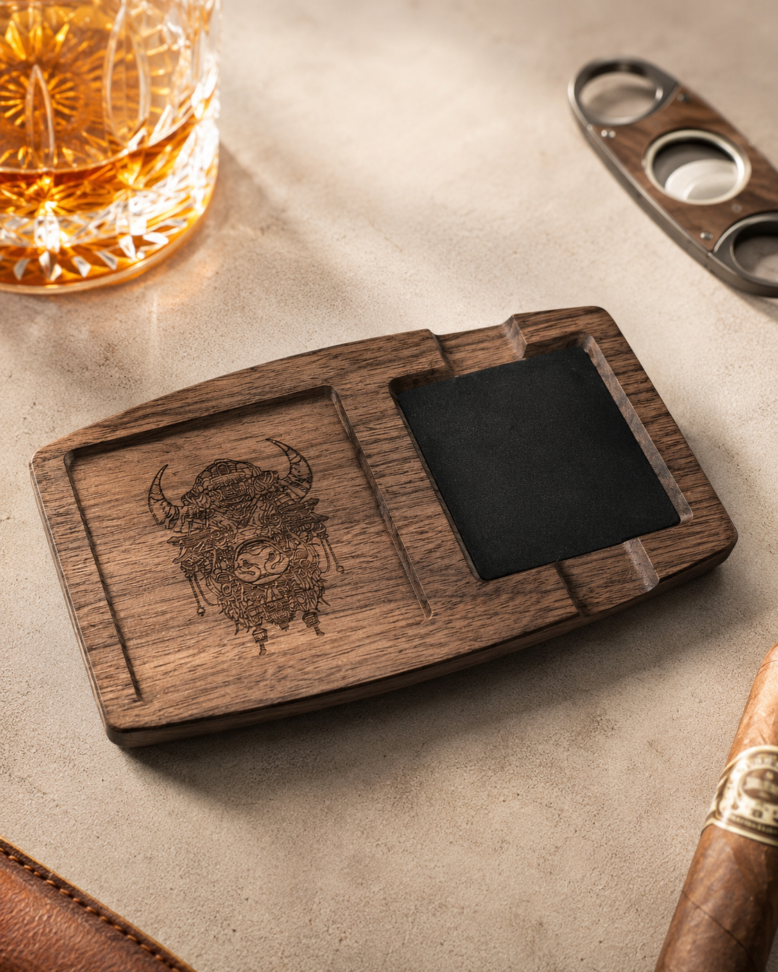 The Barrel-Side Cigar & Bourbon Tray
